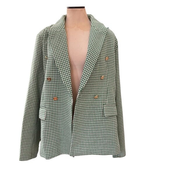 NWOT ENTRO Green Houndstooth Blazer Womens XL - Picture 1 of 9